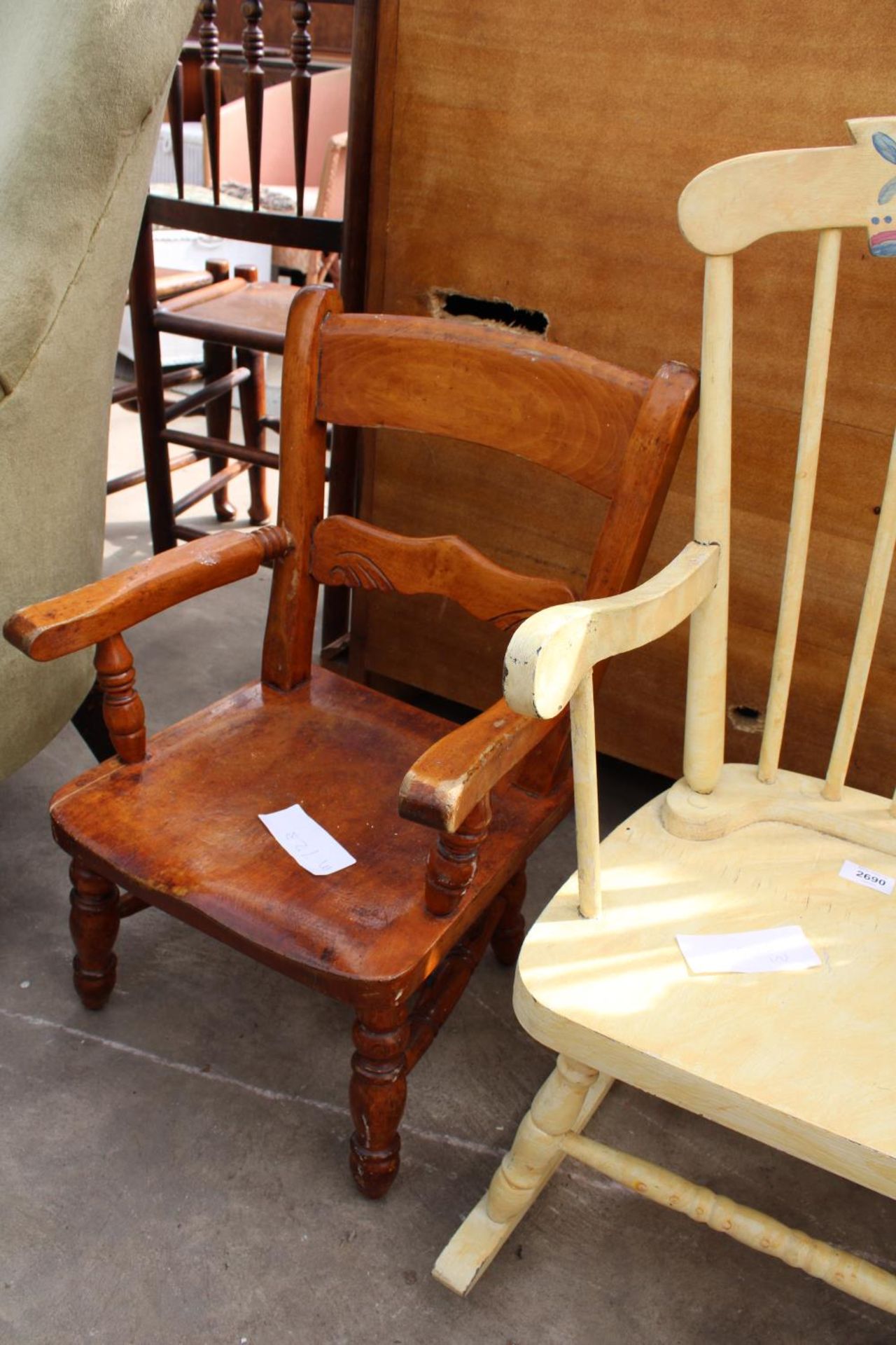 A CHILDS BEECH ELBOW CHAIR AND MODERN PAINTED CHILDS ROCKING CHAIR - Image 2 of 3