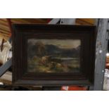 A FRAMED PRINT OF A COUNTRY CATTLE SCENE