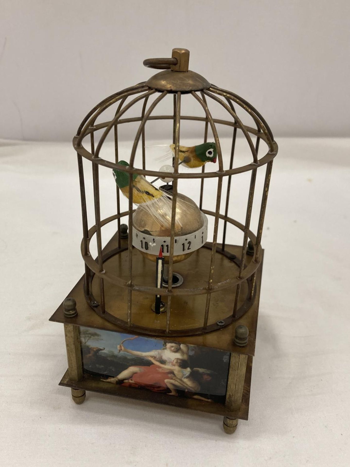 A BRASS MECHANICAL BIRD CAGE CLOCK SEEN WORKING BUT NO WARRANTY - Image 3 of 4