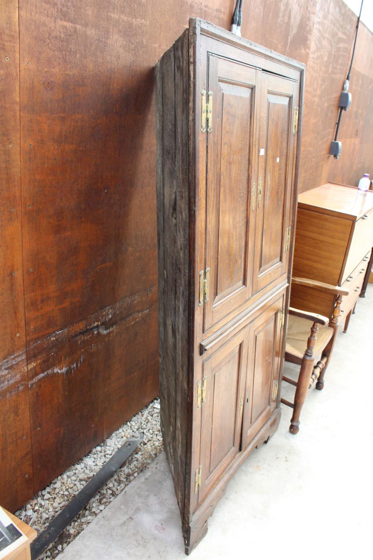 A GEORGE III OAK 4 DOOR FULL LENGTH CORNER CUPBOARD WITH 4 BRASS HINGES, 36" WIDE - Image 2 of 3