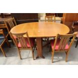 A RETRO TEAK GATE-LEG DINING TABLE AND 4 CHAIRS, 63" X 36" OPENED