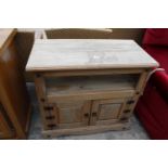 A MODERN MEXICAN PINE SIDE CABINET WITH CUPBOARD WITH OPEN SHELF, 33.5" WIDE