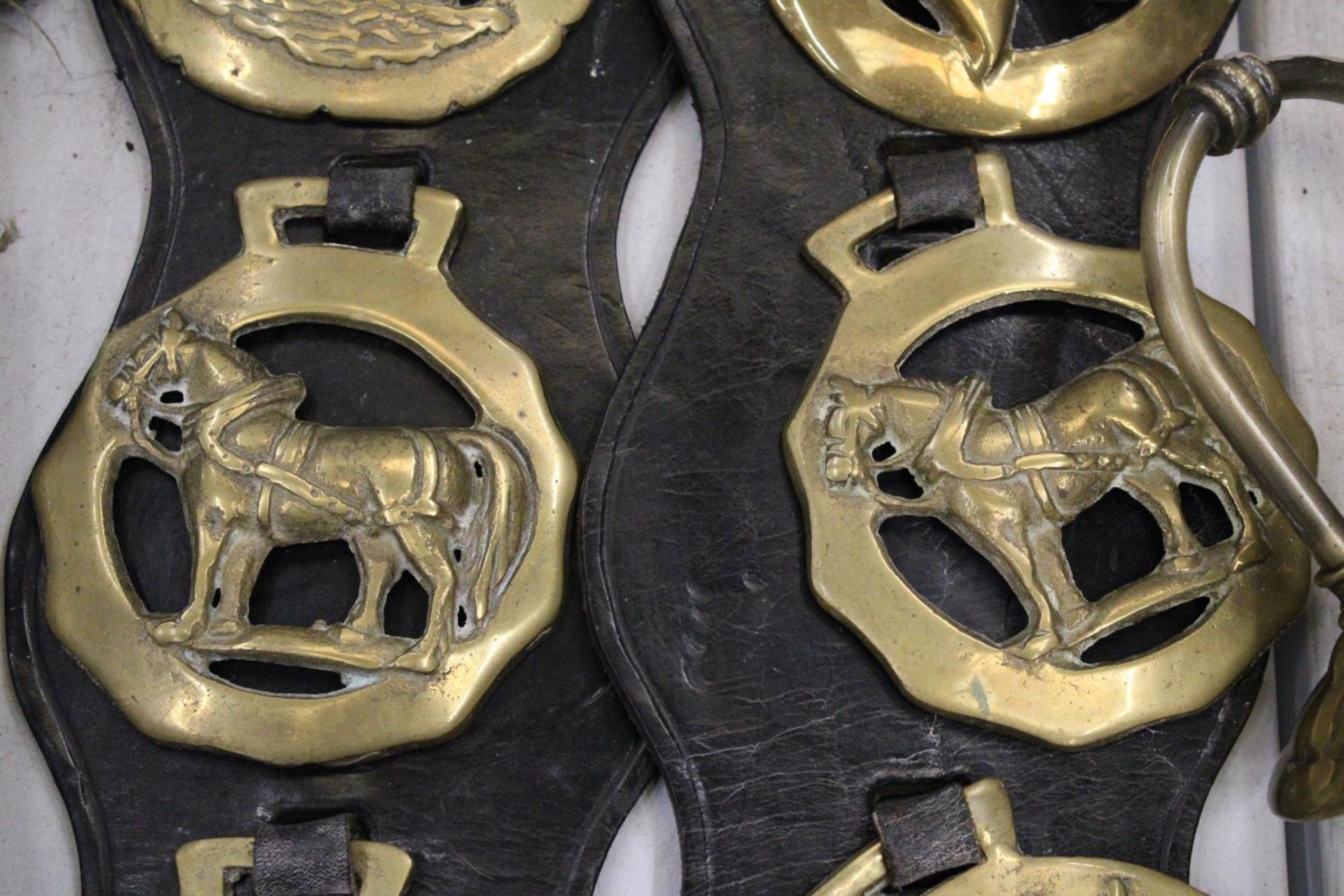 SIX HORSE BRASSES ON LEATHER STRAPS - Bild 3 aus 4