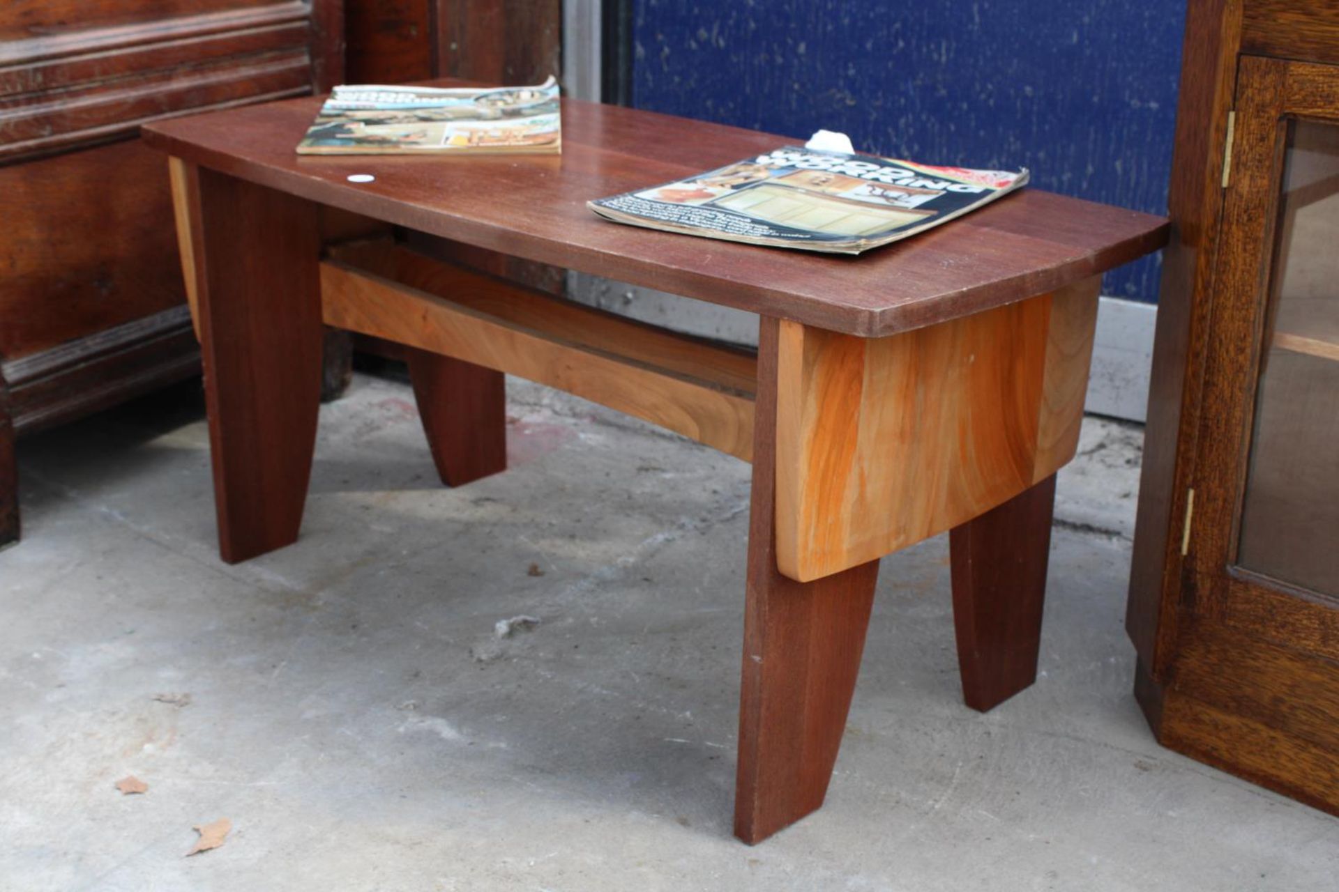 A GORDON WARR CONTRASTING HARDWOOD COFFEE TABLE AND AN OAK CORNER CABINET - Image 2 of 8