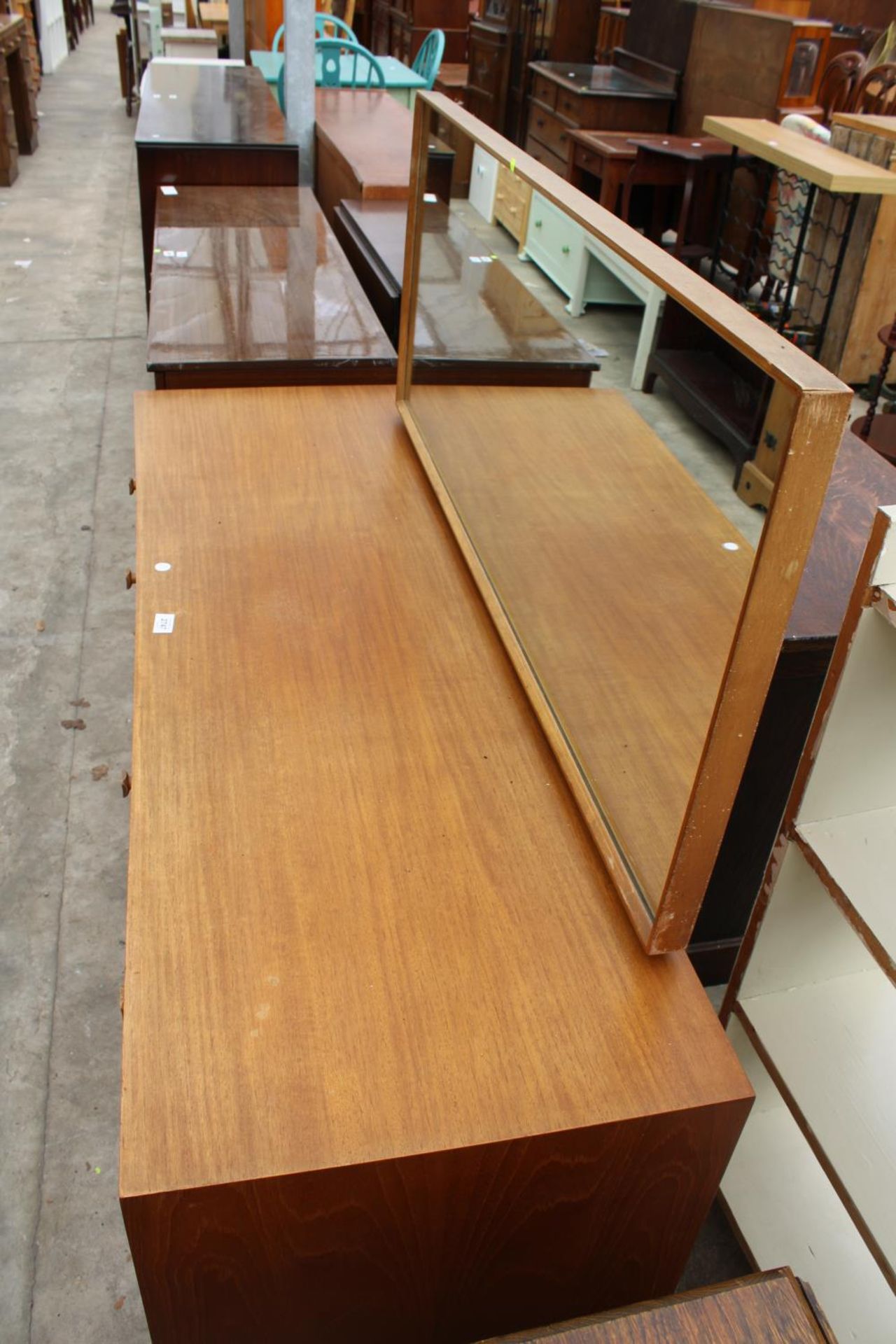 A MCINTOSH RETRO TEAK DRESSING TABLE ENCLOSING FIVE DRAWERS, 55.5" WIDE ON TAPERING LEGS - Image 3 of 4