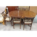 A REGENCY STYLE MAHOGANY AND CROSSBANDED EXTENDING DINING TABLE, 60" X 35" (LEAF 14") ON BRASS