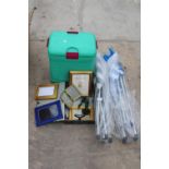 AN ASSORTMENT OF ITEMS TO INCLUDE TWO FOLDING CAMPING CHAIRS AND A COOL BOX ETC