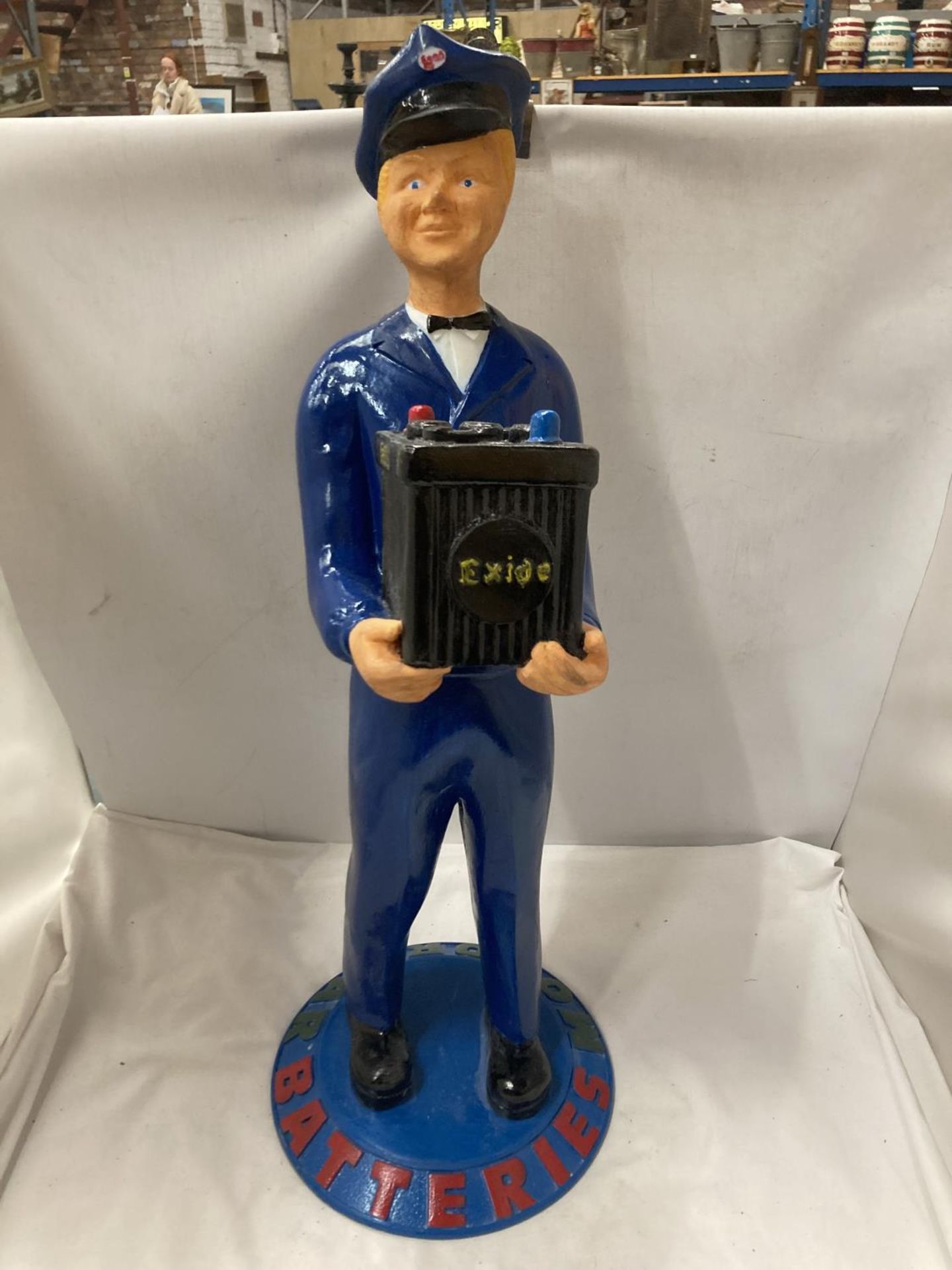 A VINTAGE STYLE EXIDE BATTERIES ADVERTISING FIGURE HEIGHT 24"