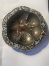 A DECORATIVE PIN DISH MARKED 1000 IN A FLOWER DESIGN WITH THREE BUN FEET