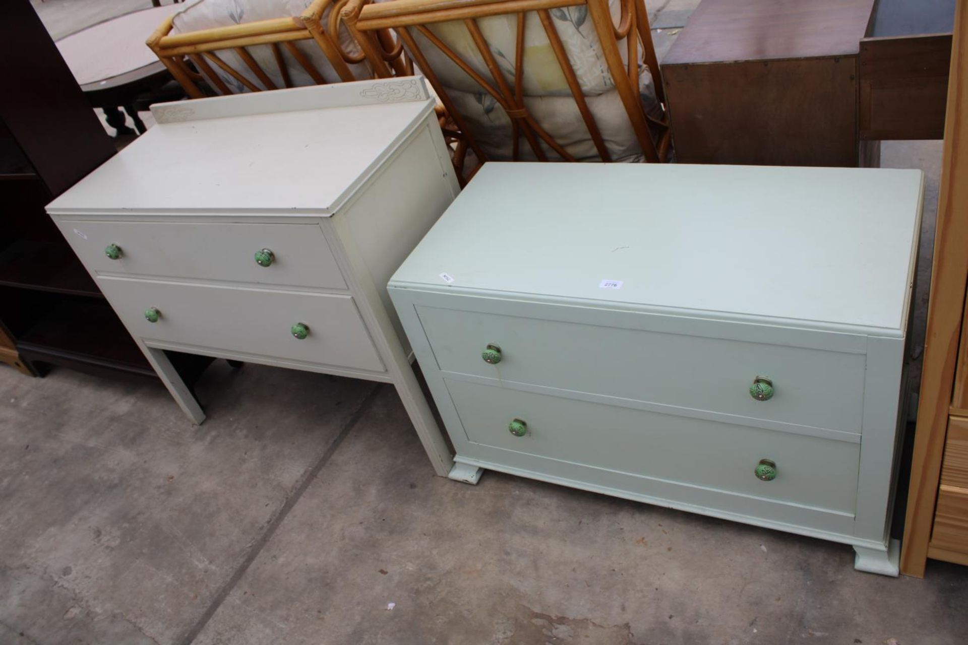 TWO MID 20TH CENTURY PAINTED CHESTS OF DRAWERS WITH MATCHING KNOBS, 36" WID EACH