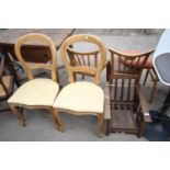 A PAIR OF VICTORIAN STYLE DINING CHAIRS AND OAK MID 20TH CENTURY CHILDS RECLINER CHAIR
