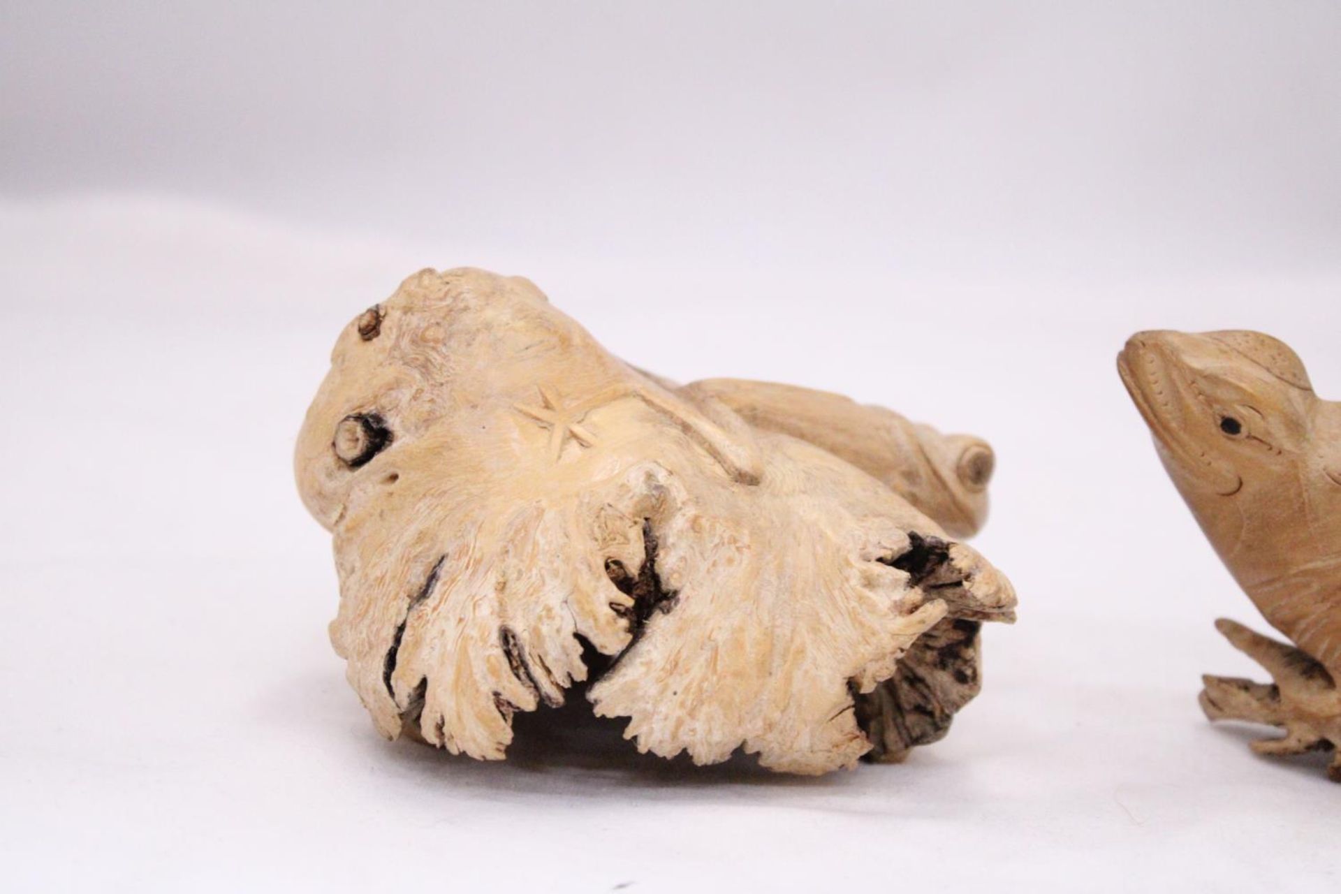 A VINTAGE CARVED DRIFTWOOD WOOD FROG AND LIZARD - Image 4 of 7