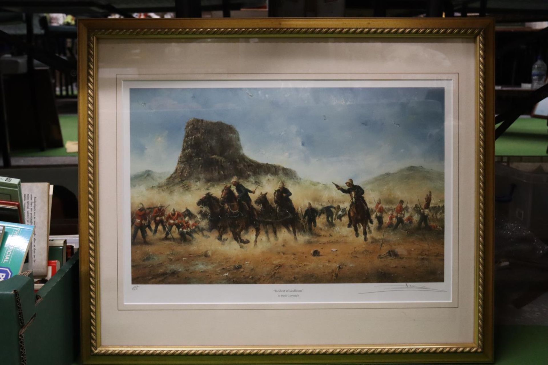 A FRAMED PRINT TITLED, 'INCIDENT A ISANDLWANA', SIGNED - Image 2 of 6