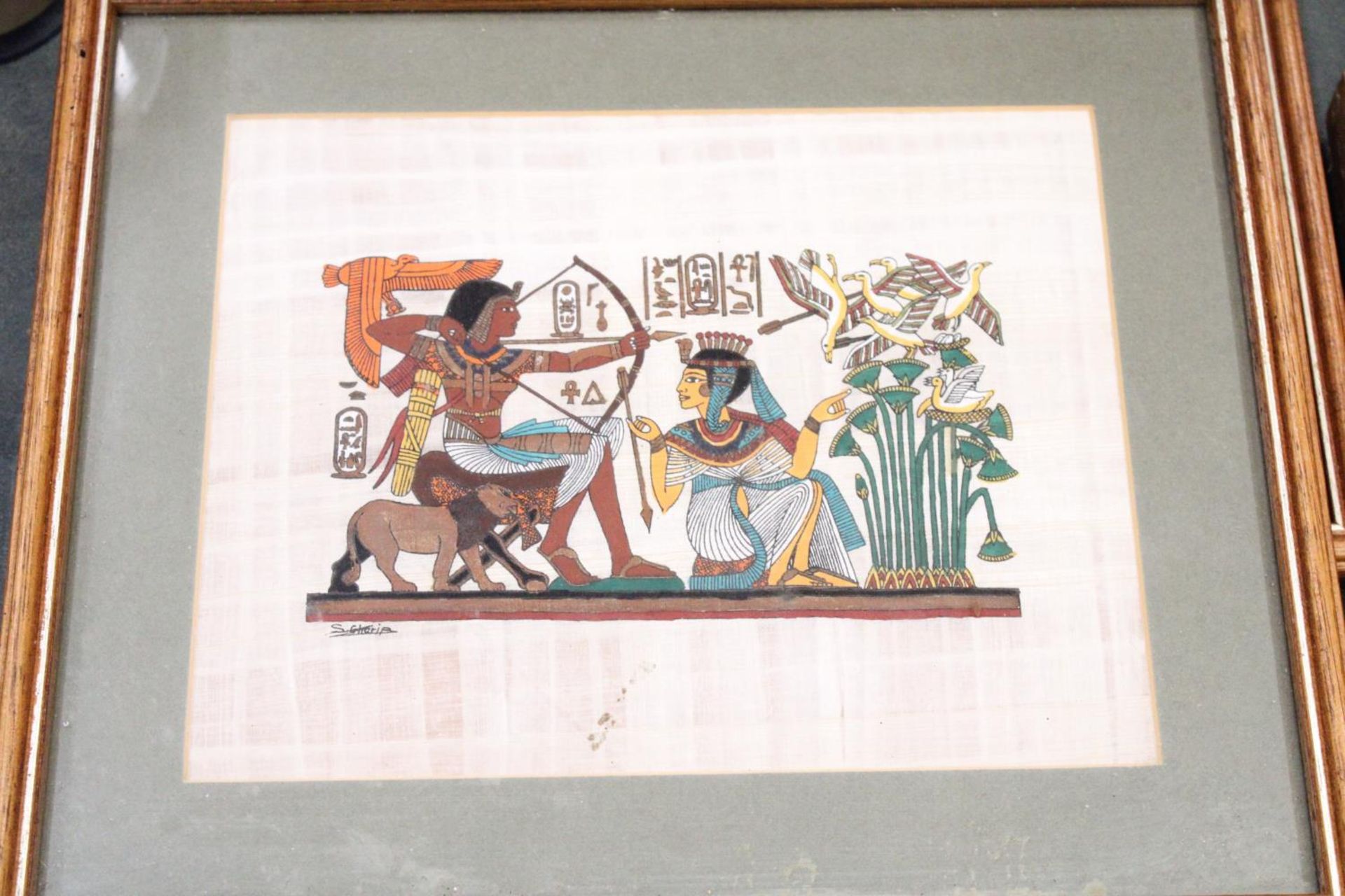 FOUR FRAMED ANCIENT EGYPTIAN DEPICTIONS ON COTTON - Image 2 of 5