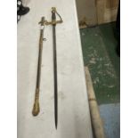 A FRATERNITY KNIGHTS OF THE GOLDEN EAGLE SWORD AND SCABBARD, 77CM BLADE, GILT CROSS GUARD AND