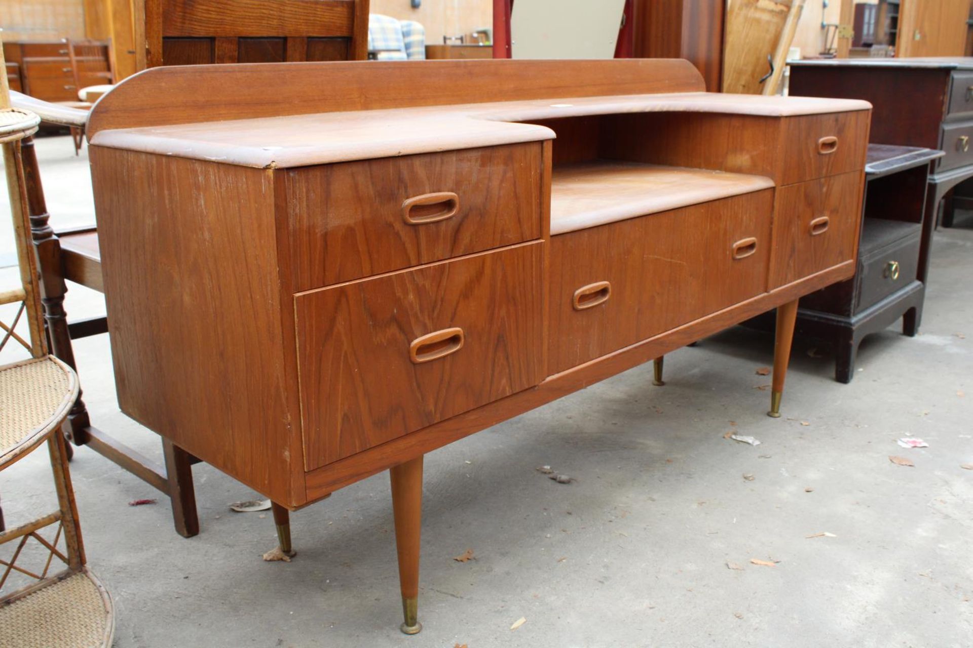 A RETRO TEAK DRESSING TABLE BASE, 57" WIDE - Image 2 of 4