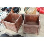 TWO SQUARE WOODEN PLANTERS