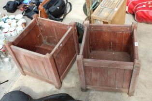 TWO SQUARE WOODEN PLANTERS