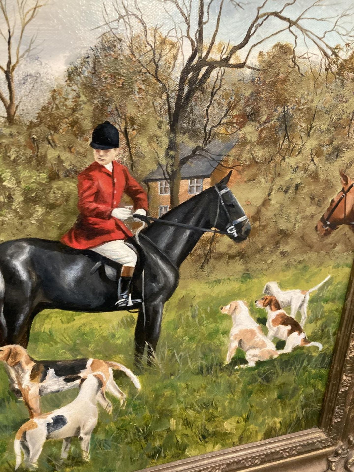 AN ORNATE GILT FRAMED OIL ON CANVAS OF THE CHESHIRE HUNT SIGNED MICHAEL WOOD TO LOWER RIGHT HAND - Image 5 of 6