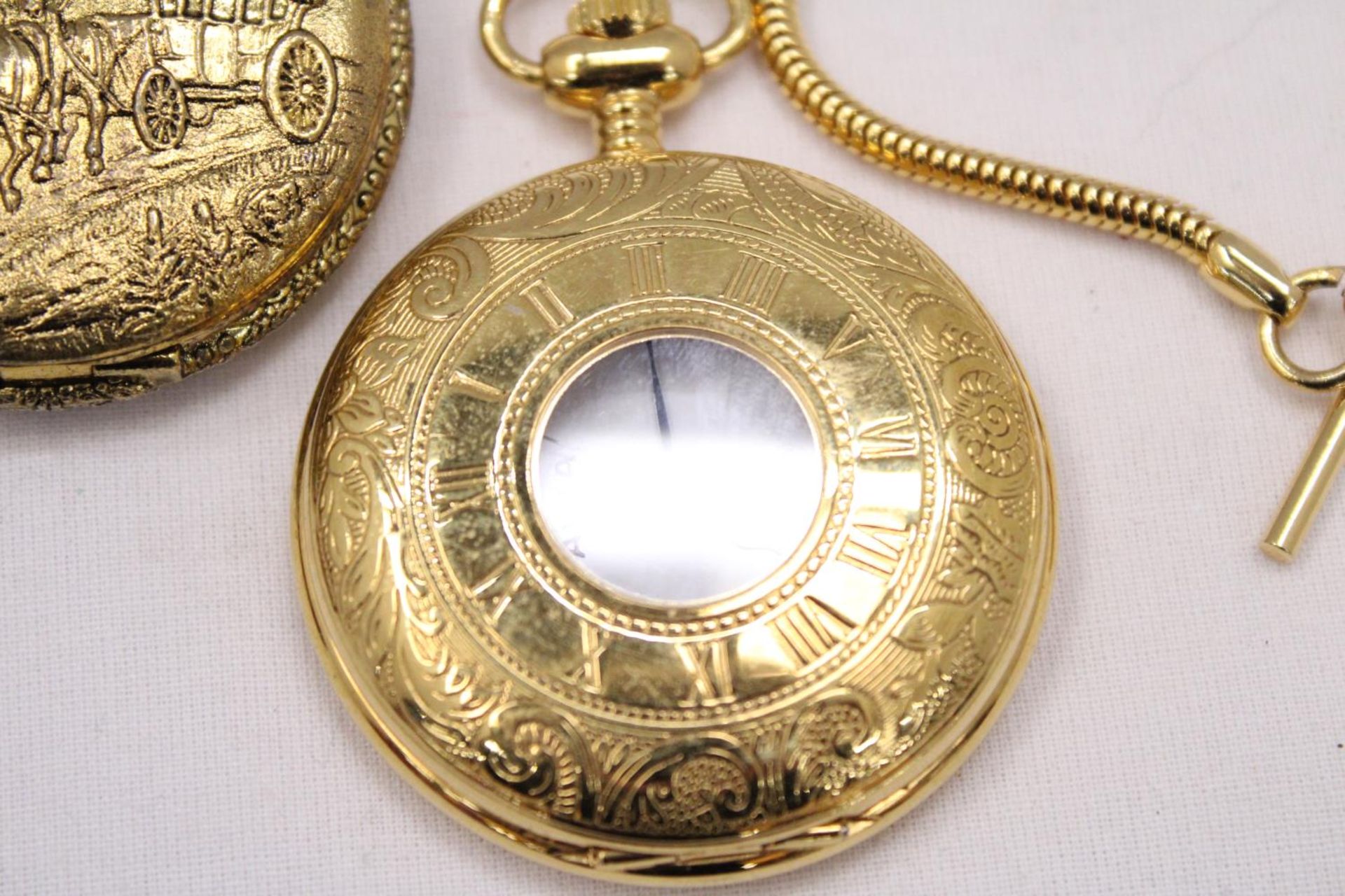 THREE MODERN POCKET WATCHES - TWO ON ALBERT CHAINS - Bild 6 aus 6