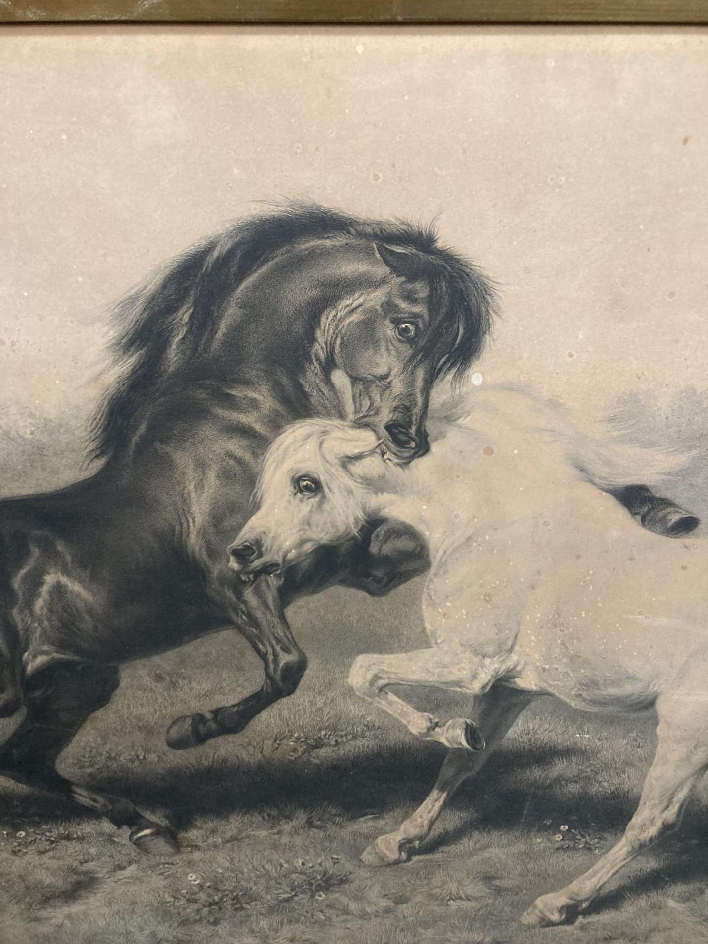 A FRAMED SIGNED PRINT OF A PAINTING BY ROSA BONHEUR OF TWO STALLIONS FIGHTING WITH GALLERY STAMP - Image 2 of 4