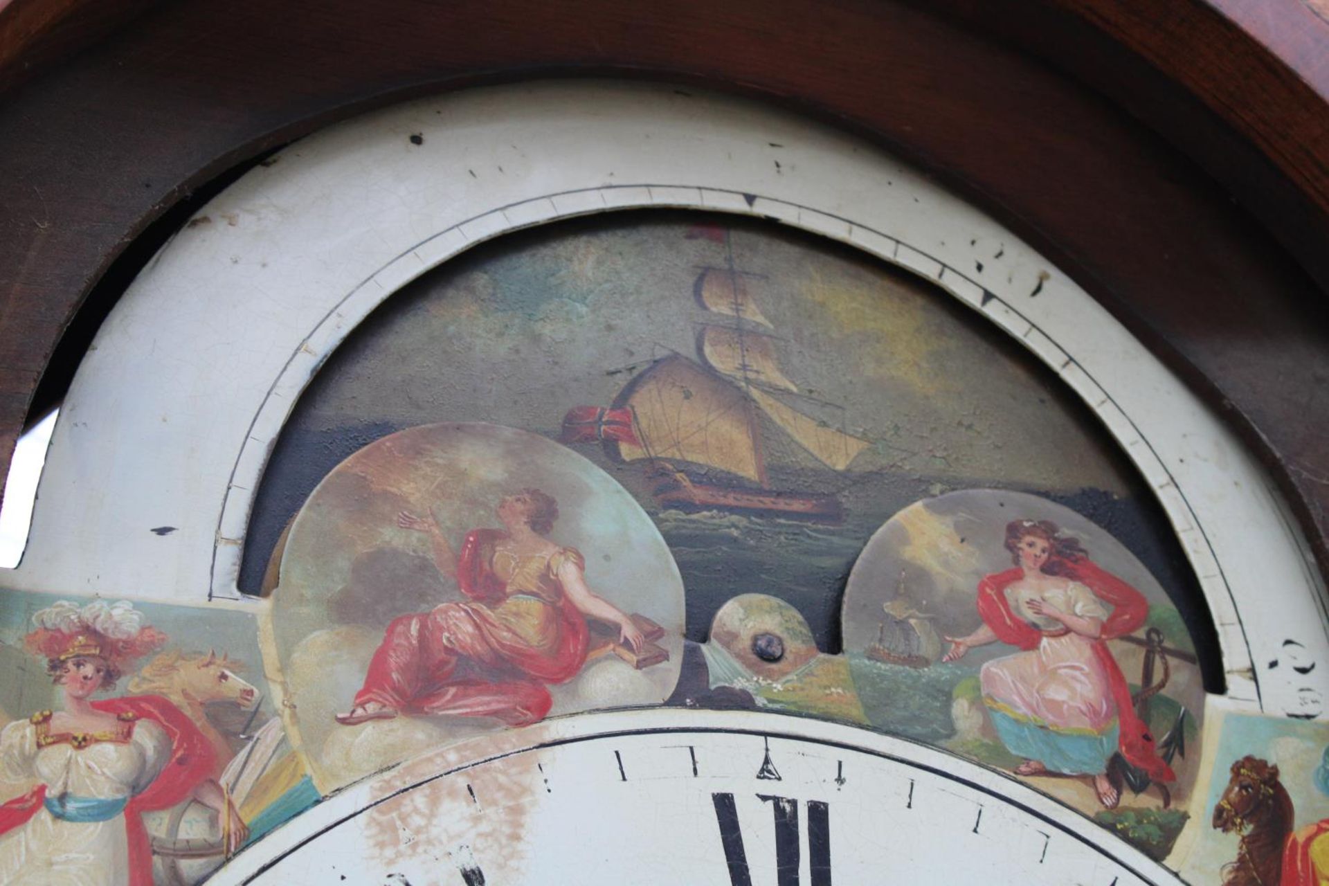 A 19TH CENTURY OAK AND MAHOGANY INLAID EIGHT DAY LONG CASE CLOCK WITH PAINTED ENAMEL DIAL - Image 5 of 12