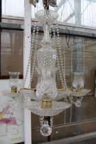 A RETRO GERMAN GLASS THREE BRANCH CHANDELIER