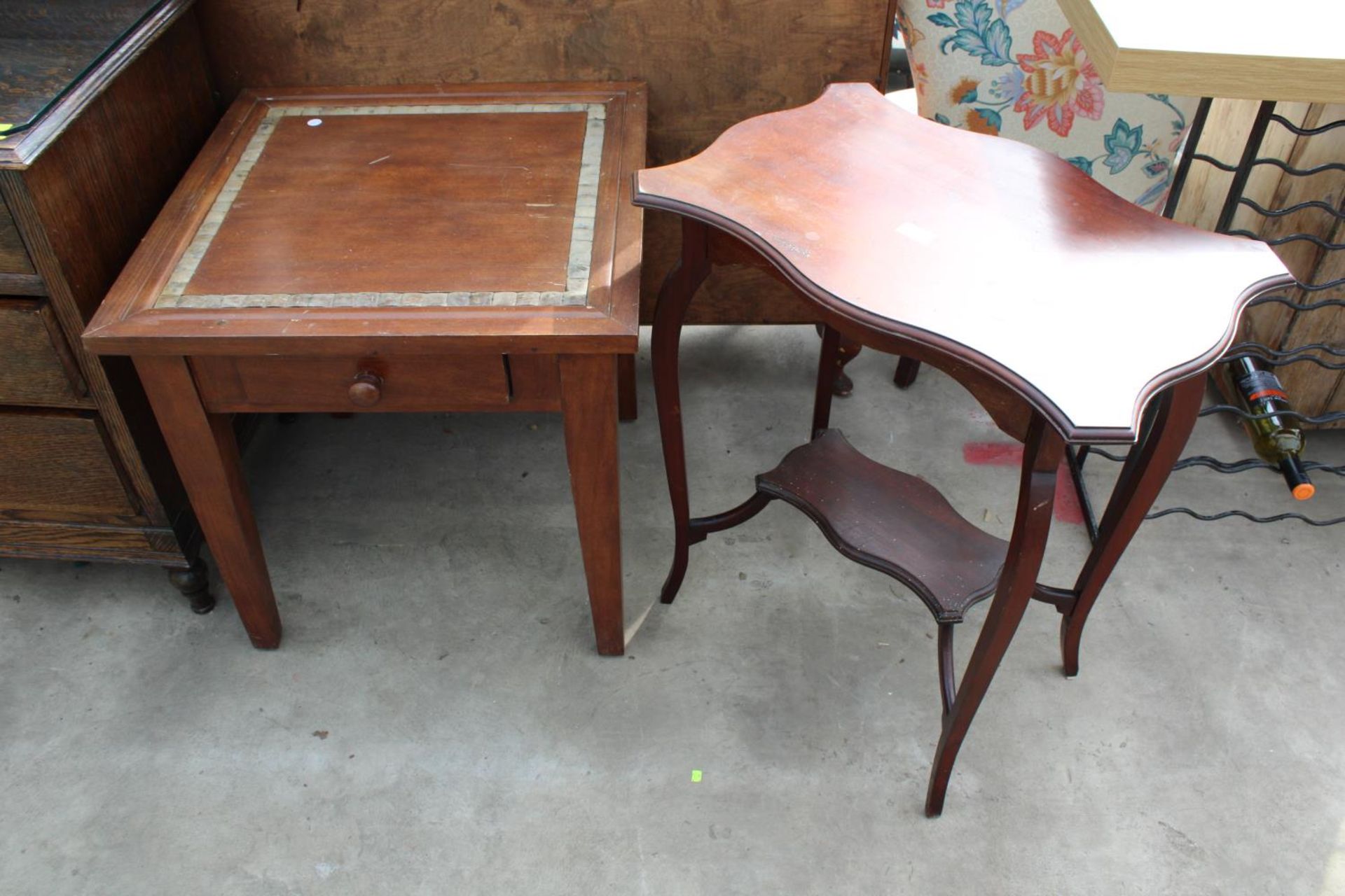 AN EDWARDIAN CENTRAL TABLE AND MODERN LAMP TABLE