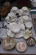 A FENTON RADFORDS PART TEA SET TOGETHER WITH A TRINKET BOX, TWO MINIATURE CUPS ETC