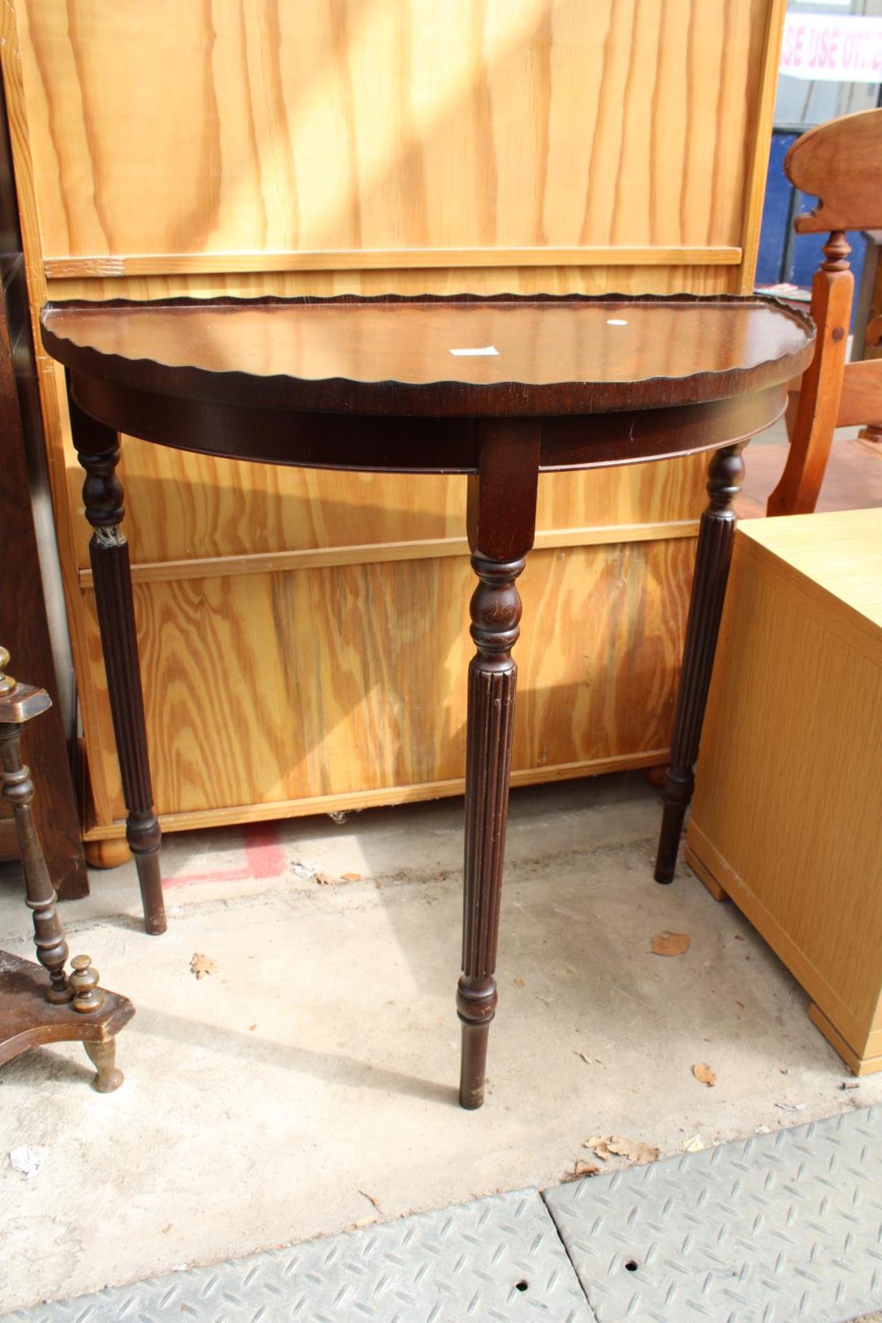 A MODERN MAHOGANY DEMI-LUNE HALL TABLE, 30" WIDE - Image 2 of 2