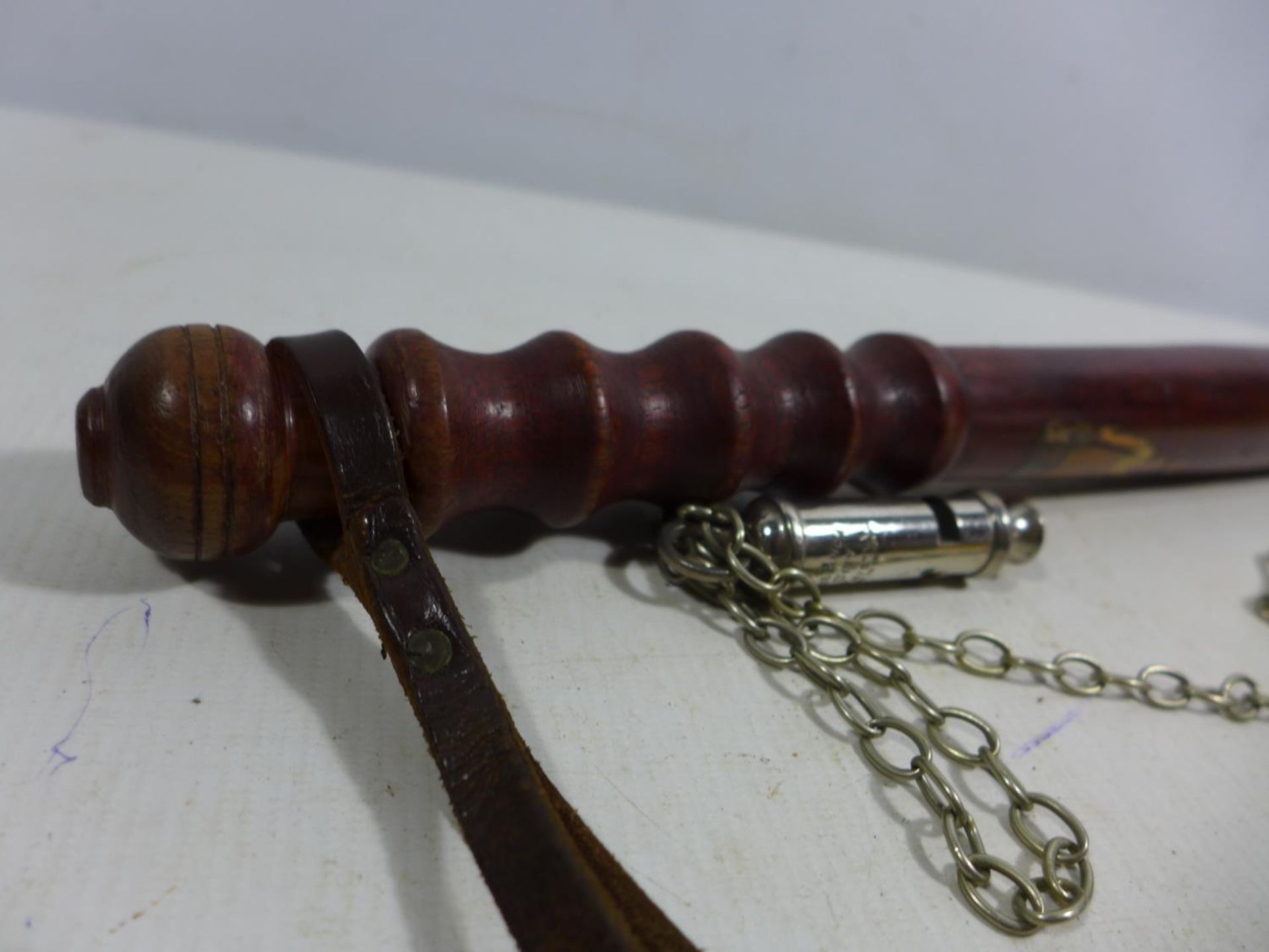 A GEORGE VI POLICEMANS TRUNCHEON, LENGTH 40CM AND TWO POLICEMANS WHISTLES - Image 4 of 6