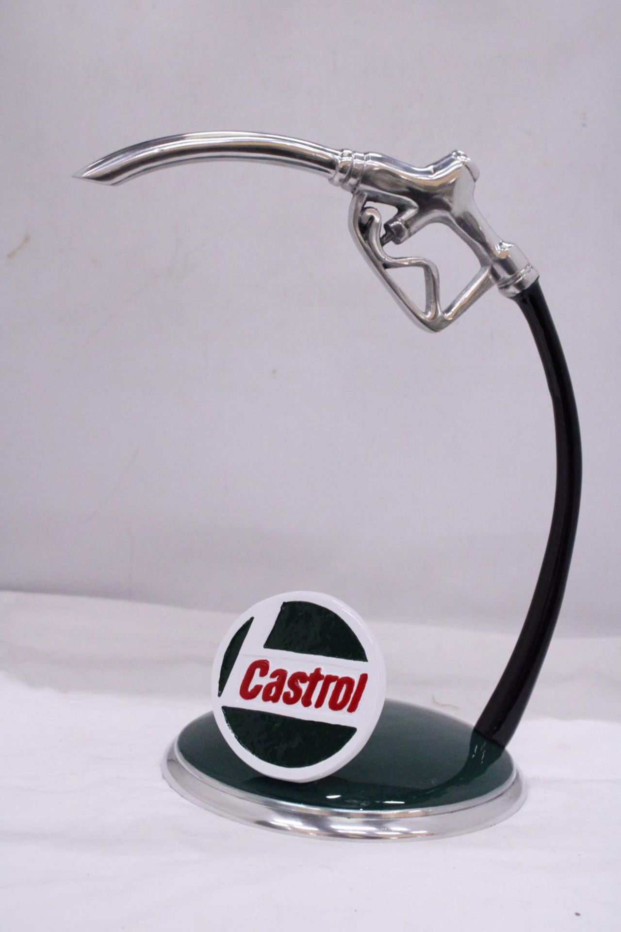 A GREEN CASTROL PETROL PUMP HANDLE ON A BASE, HEIGHT 34CM - Image 2 of 3