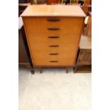 A RETRO TEAK CHEST OF 6 GRADUATED DRAWERS, 30" WIDE