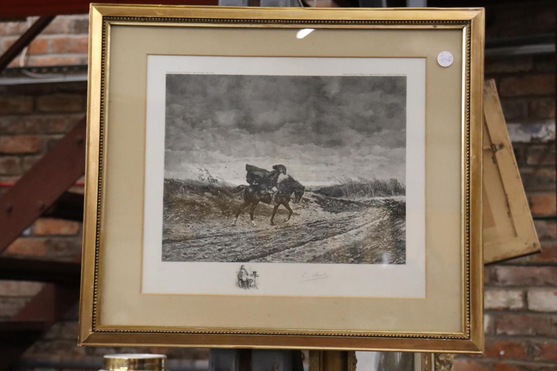 A VICTORIAN SIGNED PRINT OF A HORSEMAN