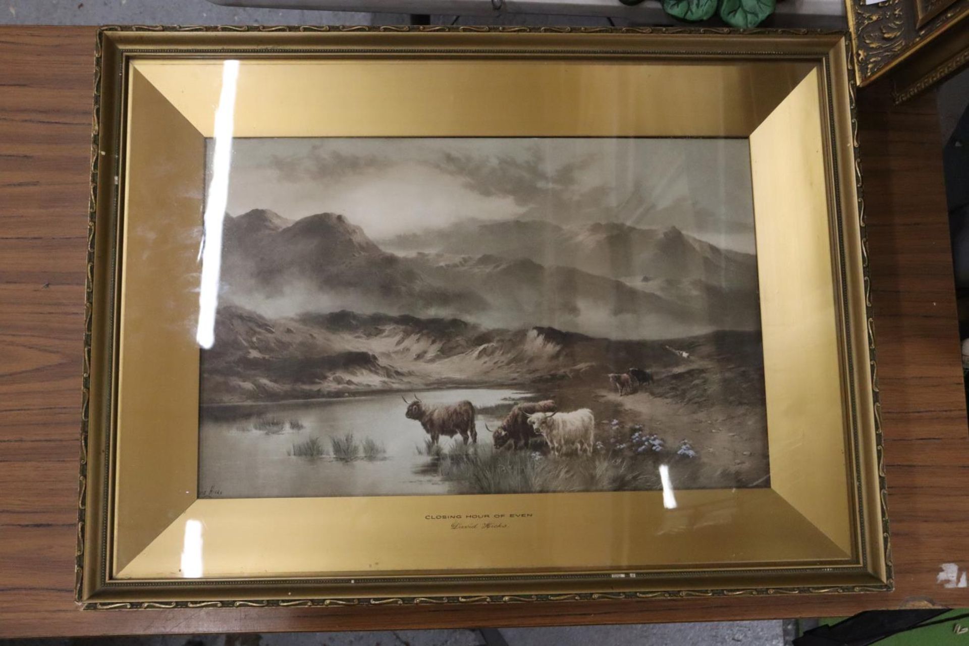 A PAIR OF GILT FRAMED PRINTS BY DAVID HICKS, OF HIGHLAND CATTLE IN A MOUNTAIN SETTING, 'AT BREAK - Image 5 of 8