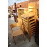 NINE BENTWOOD STACKING CHAIRS STAMPED N.C.L.E-P.O.L.Y