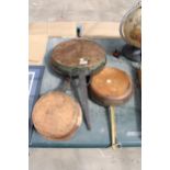 THREE VARIOUS VINTAGE COPPER FRYING PANS
