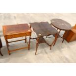 TWO LATE VICTORIAN MAHOGANY TWO TIER CENTRE TABLES AND OAK BARLEY-TWIST SIDE TABLE
