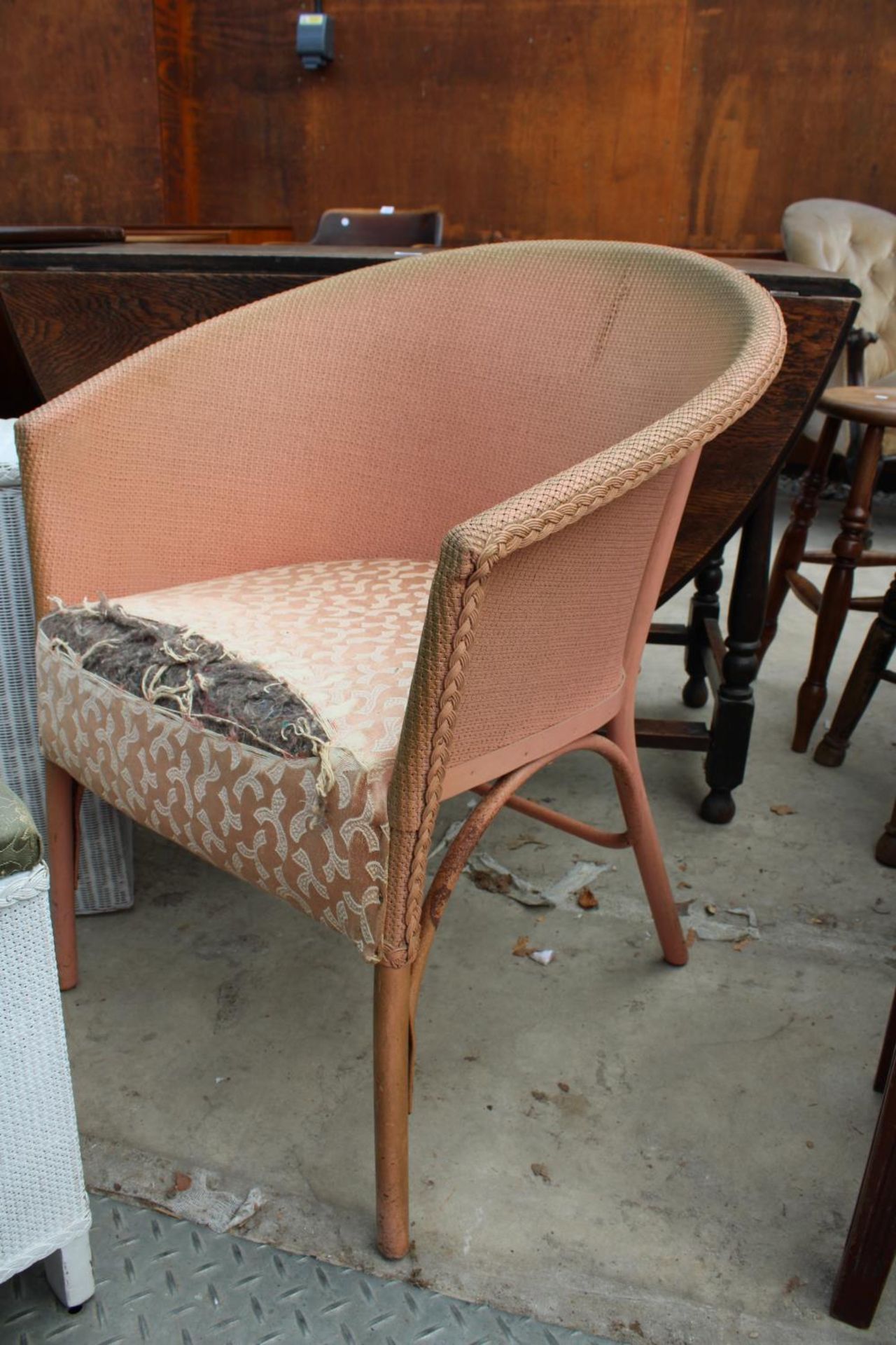 A LLOYD LOOM LINEN BASKET, LLOYD LOOM STYLE OTTOMAN AND CHAIR - Image 2 of 3