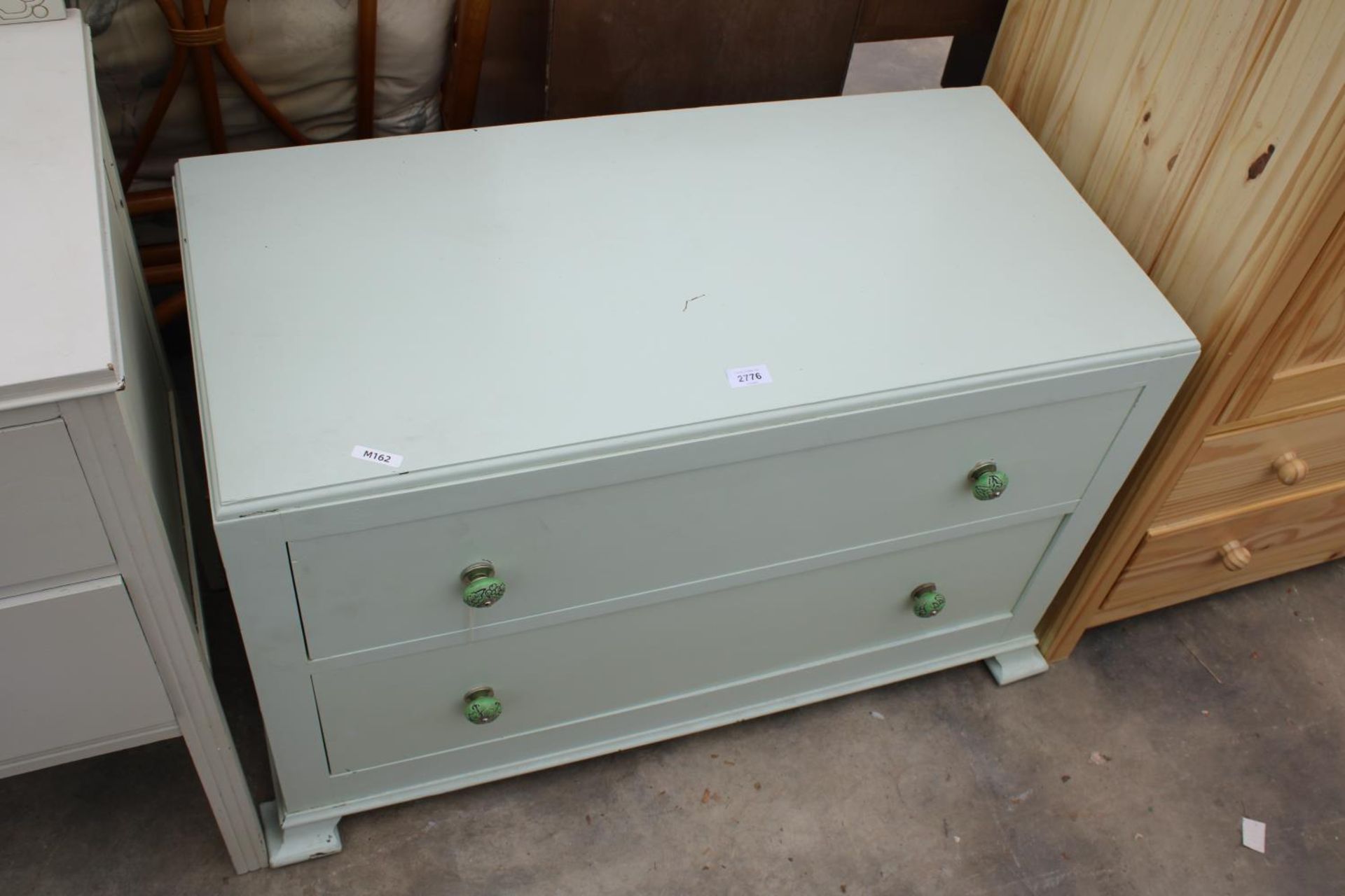 TWO MID 20TH CENTURY PAINTED CHESTS OF DRAWERS WITH MATCHING KNOBS, 36" WID EACH - Image 3 of 4