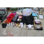 A LARGE ASSORTMENT OF CLOTHES, BAGS AND SHOES ETC