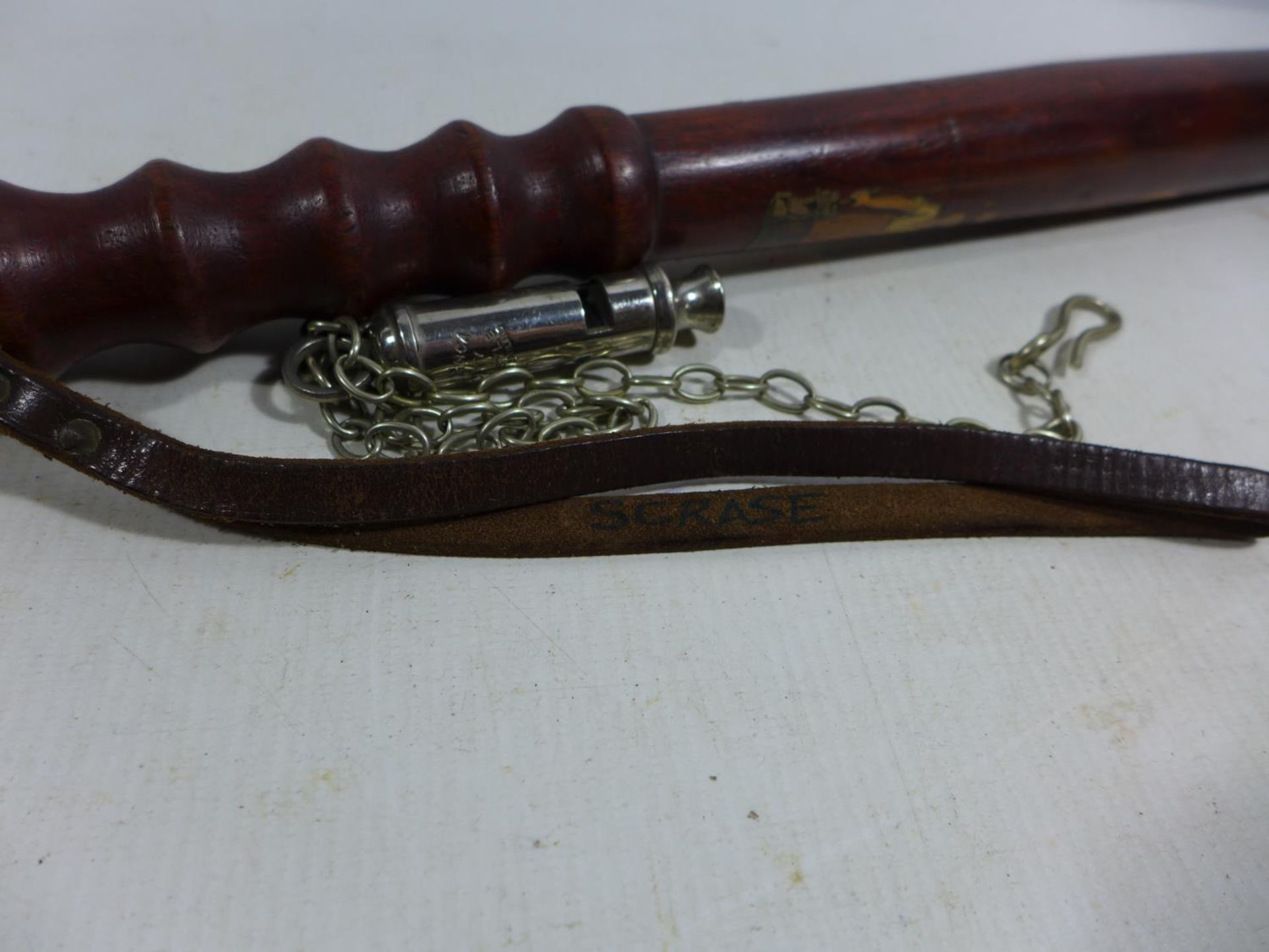 A GEORGE VI POLICEMANS TRUNCHEON, LENGTH 40CM AND TWO POLICEMANS WHISTLES - Image 5 of 6