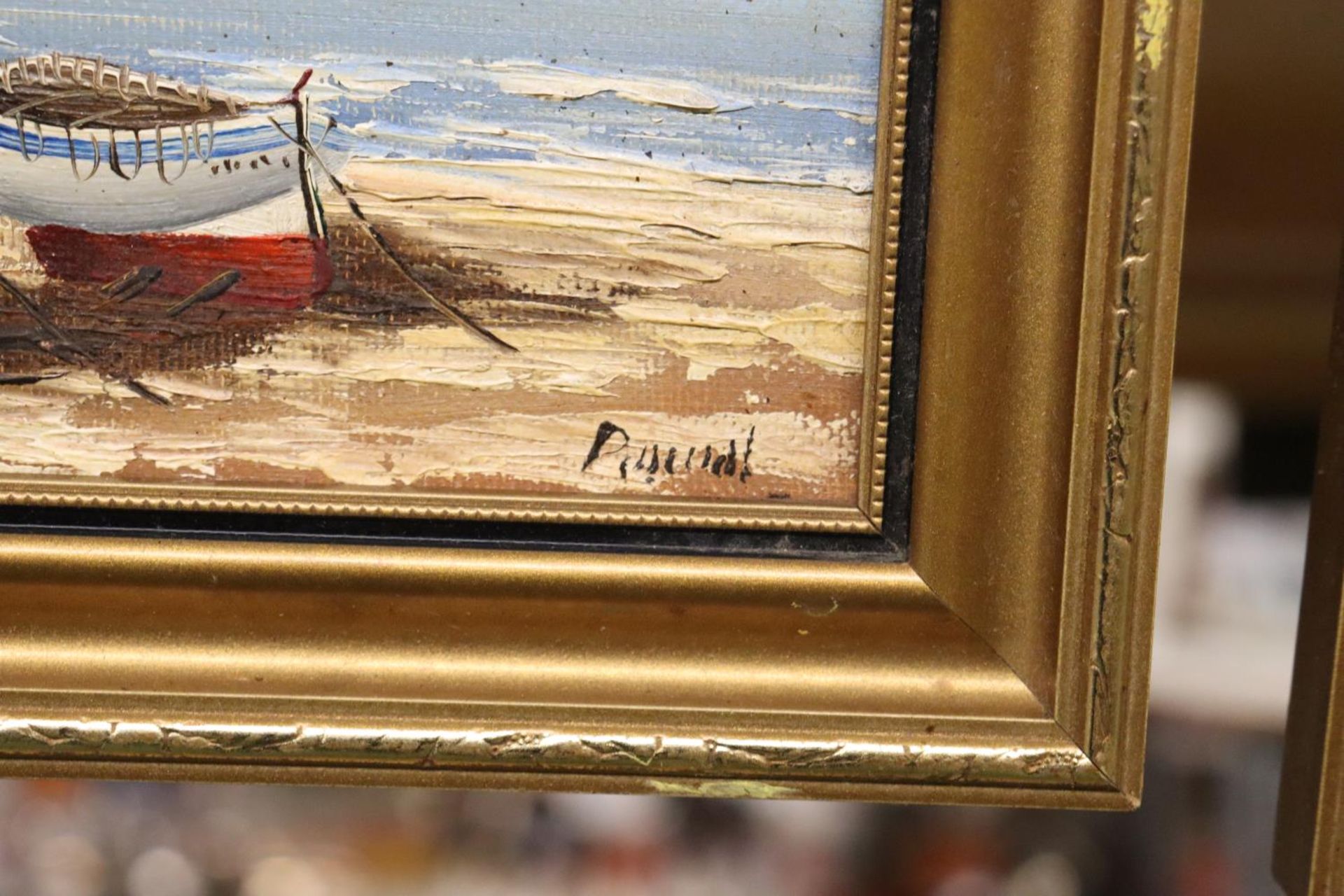TWO FRAMED MINIATURE OIL ON CANVASES OF BEACH SCENE - INDISTINGUISHABLE SIGNATURE - Image 4 of 4