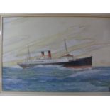 A FRAMED WATERCOLOUR PICTURE OF T.S.S.MANXMAN BY A.L. PARRY DATED 1928, 35CM X 54CM. T.S.S.