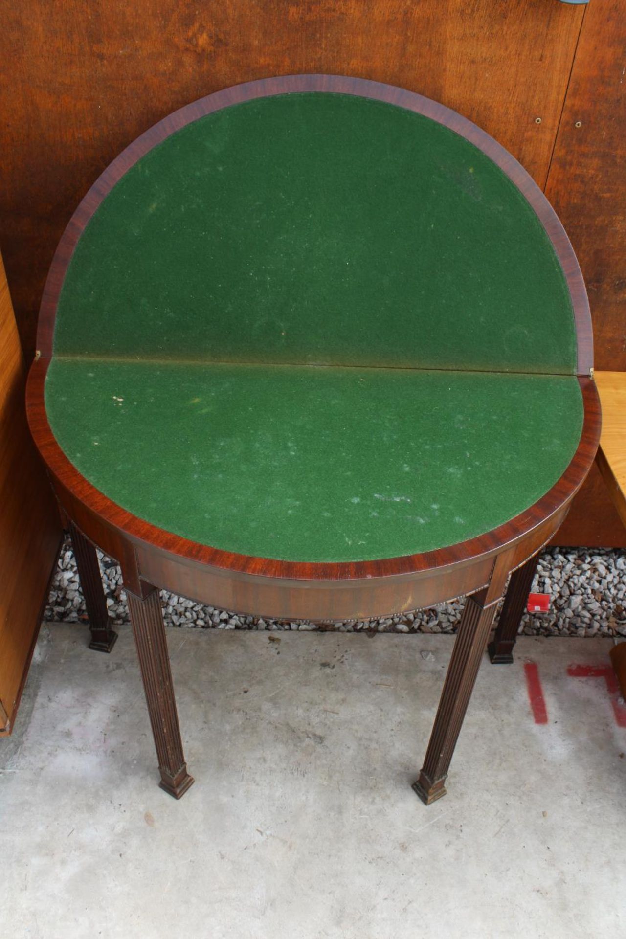 A 19TH CENTURY STYLE FOLD OVER GAMES TABLE ON FLUTED LEGS, 36" WIDE - Image 3 of 3