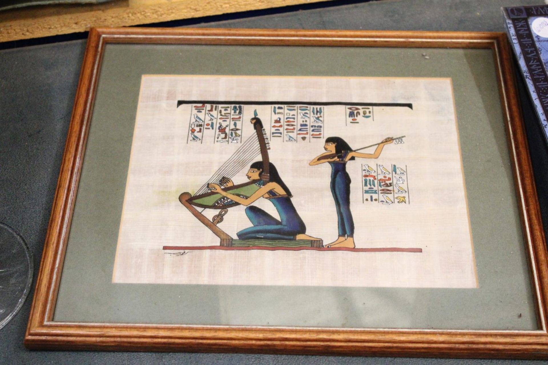 FOUR FRAMED ANCIENT EGYPTIAN DEPICTIONS ON COTTON - Image 5 of 5