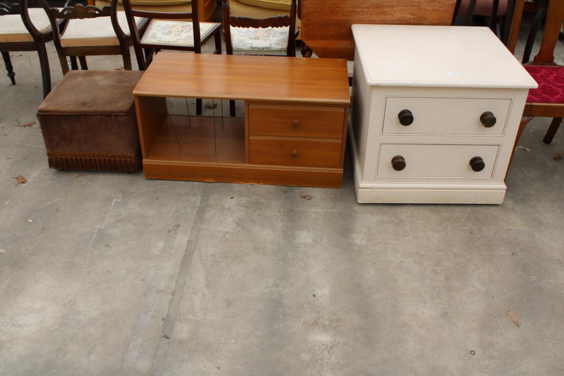 A MODERN PAINTED PINE CHEST OF TWO DRAWERS, CHEST 25" WIDE