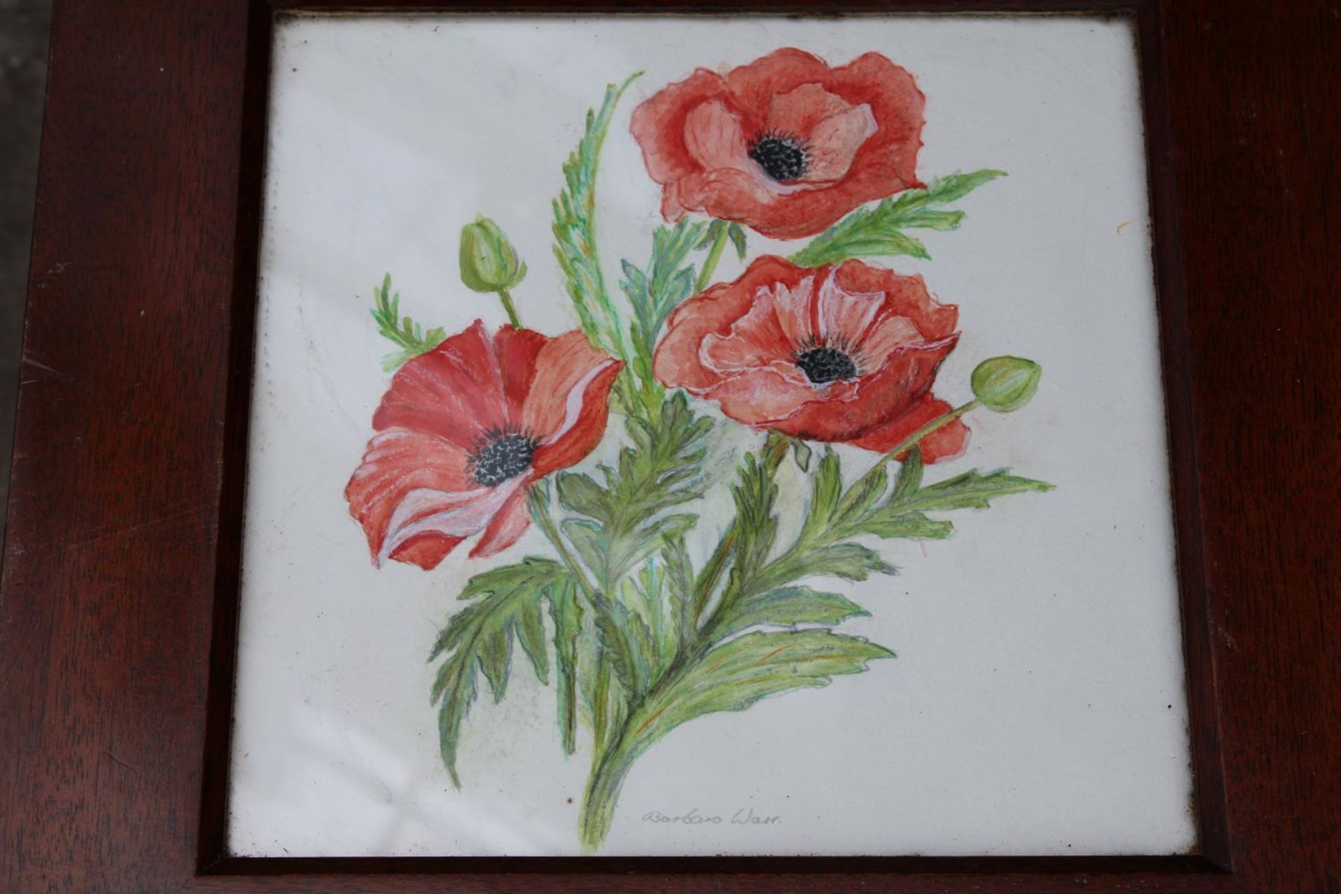 A PAIR OF GORDON WARR SMALL LAMP TALBES, ENCLOSING TWO WATER COLOURS SIGNED BARBARA WARR - Image 4 of 7