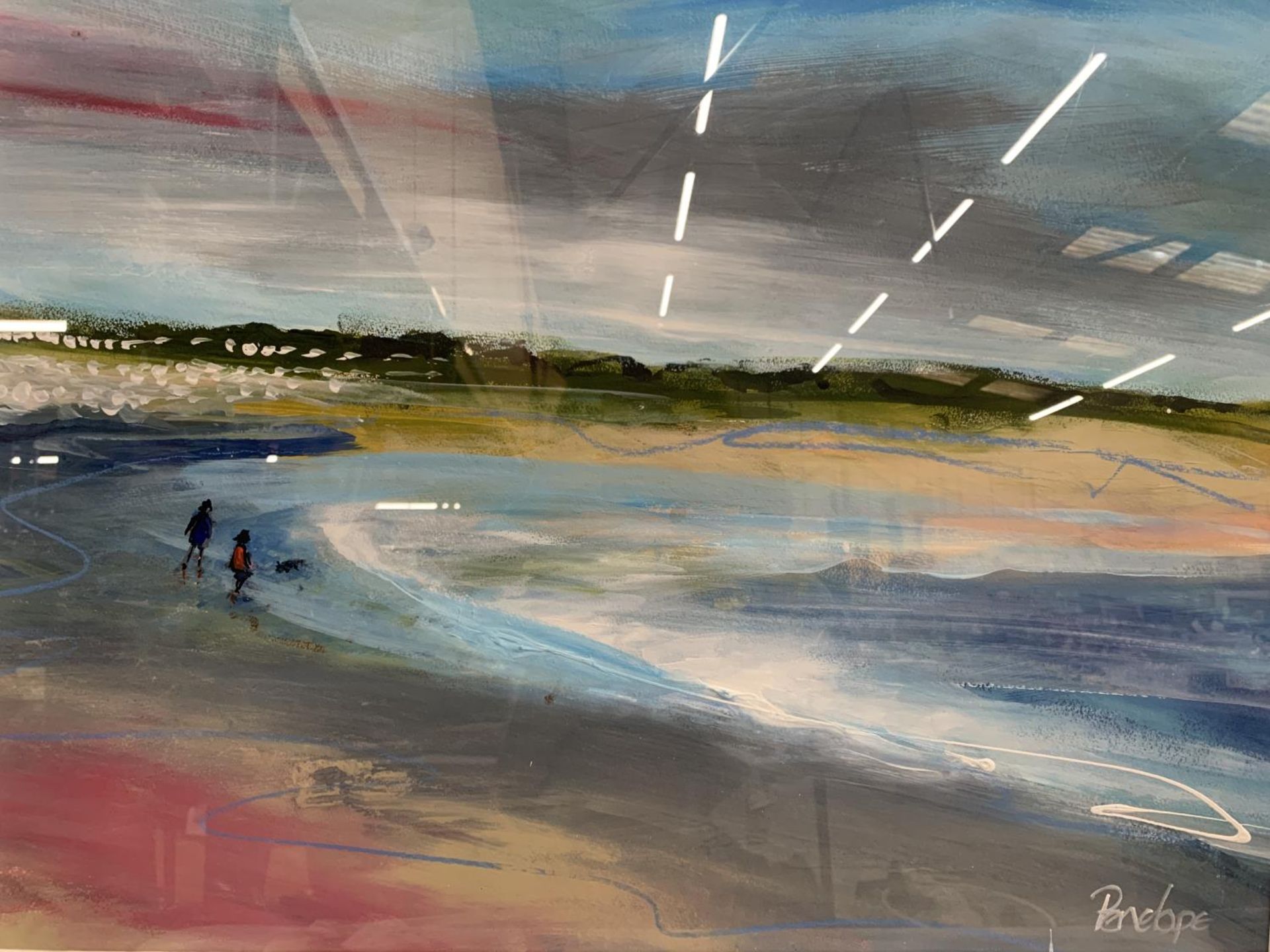 A PENELOPE TIMMIS MIXED MEDIA PAINTING OF A COASTAL SCENCE - Image 4 of 5