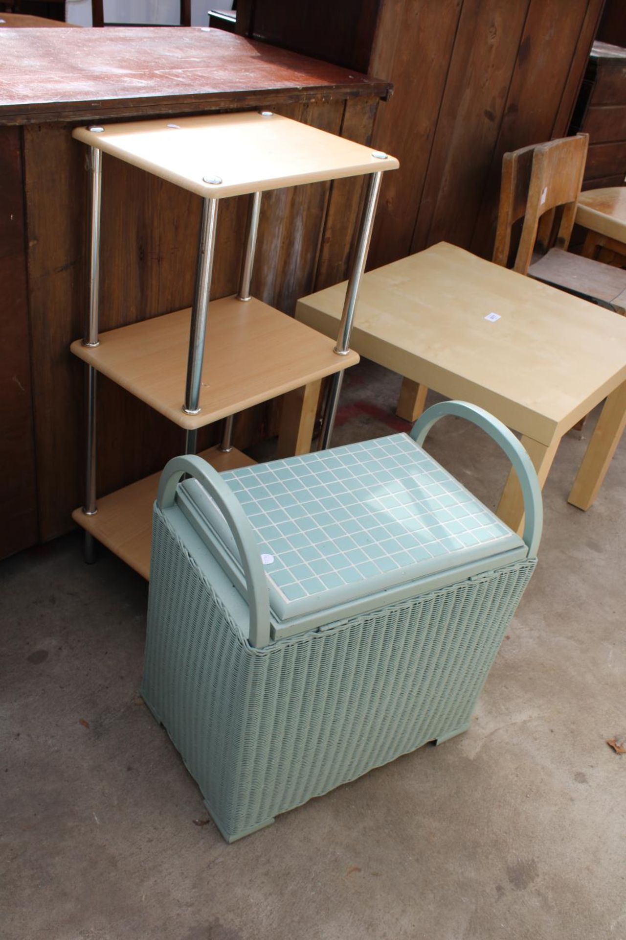 A LLOYD LOOM BOX STOOL, LAMP TABLE AND 3 TIER OPEN DISPLAY UNIT - Image 2 of 2